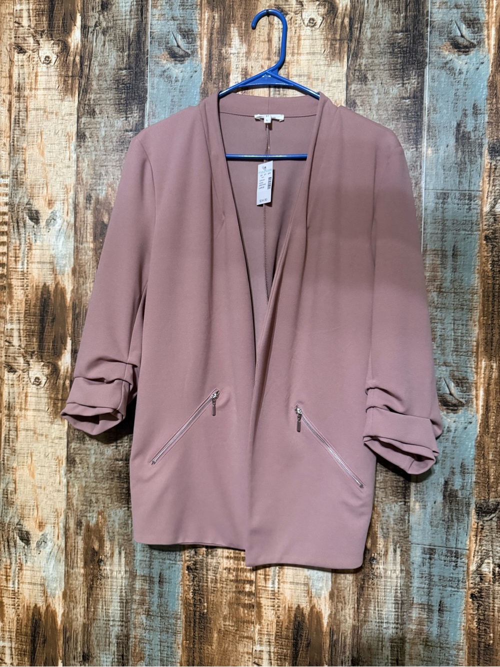 Maurices Mauve Pink Open-Front Blazer with Zip Pockets